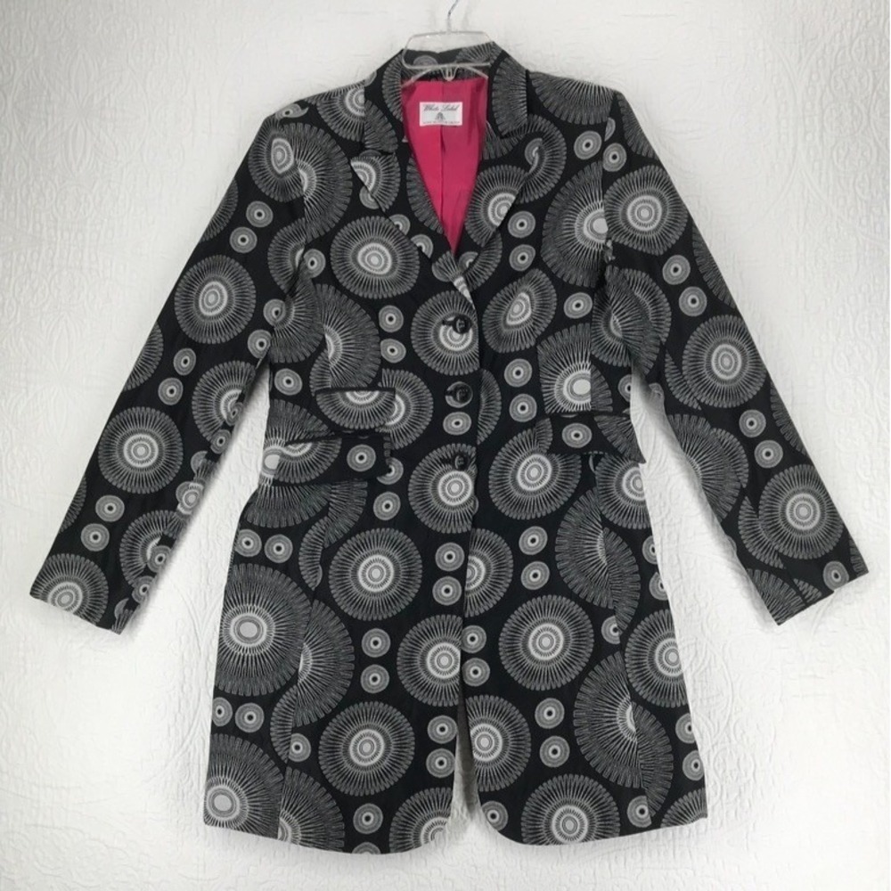 White Label Mid Length Dress Jacket Size 8/10 Funky Black White w Red Lining